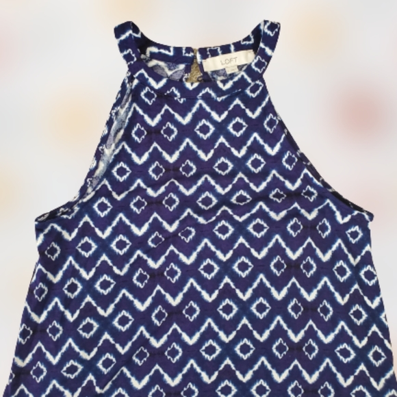 LOFT batik halter swingy knit dress, small, blue - Picture 5 of 11